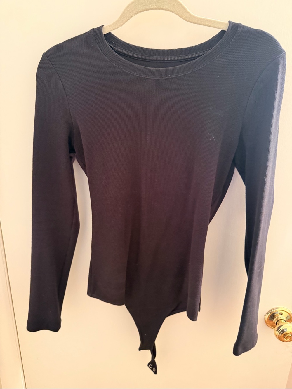 nuuds Black Long-Sleeve Ribbed Bodysuit Top